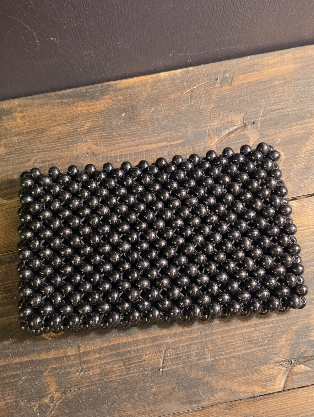 Vtg Black Beaded Clutch Evening Bag Retro Woven Bubble Bead Zip Cocktail Purse